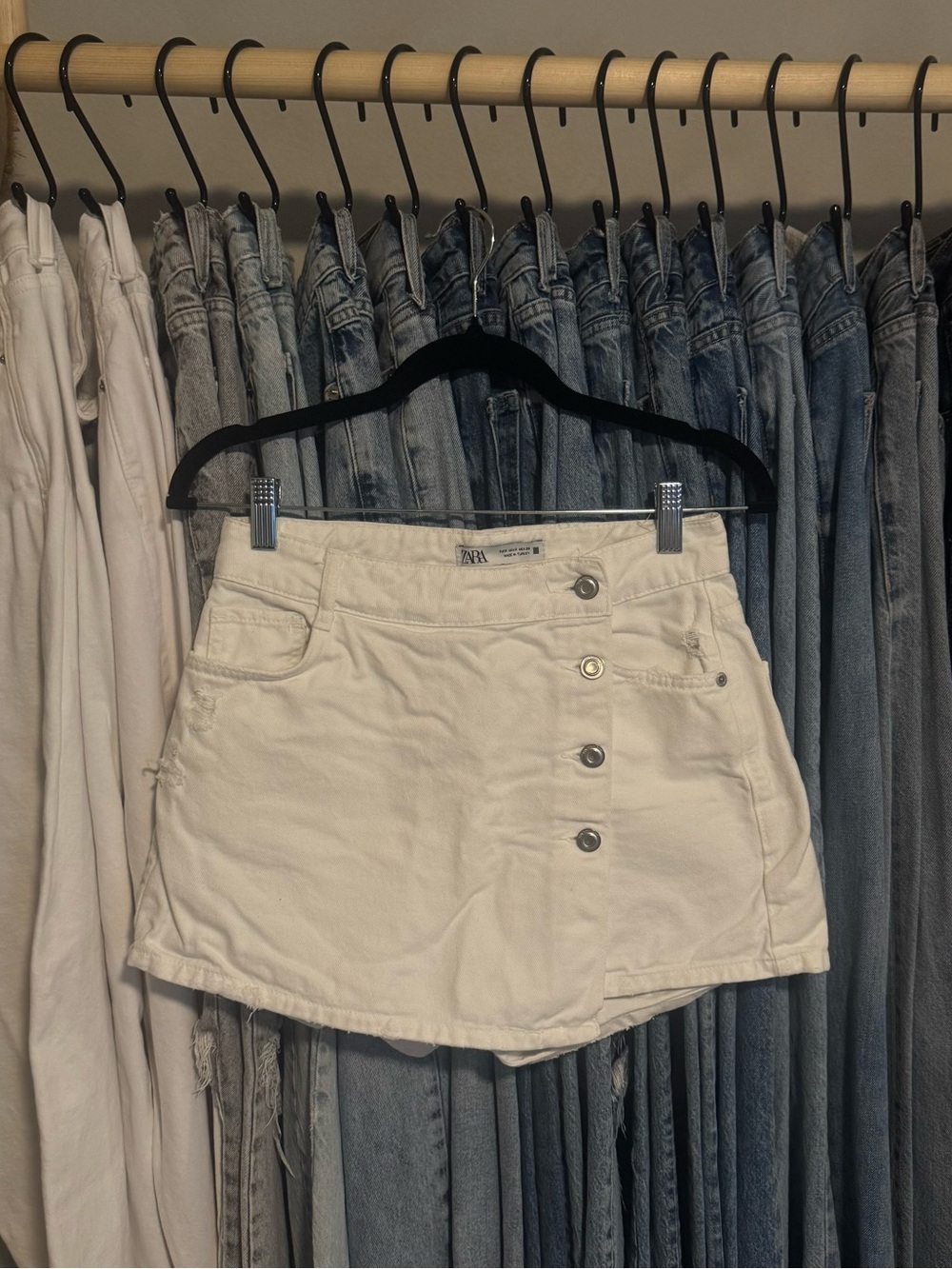 Zara Cream Button-Front Denim Skort with Pocket Detail